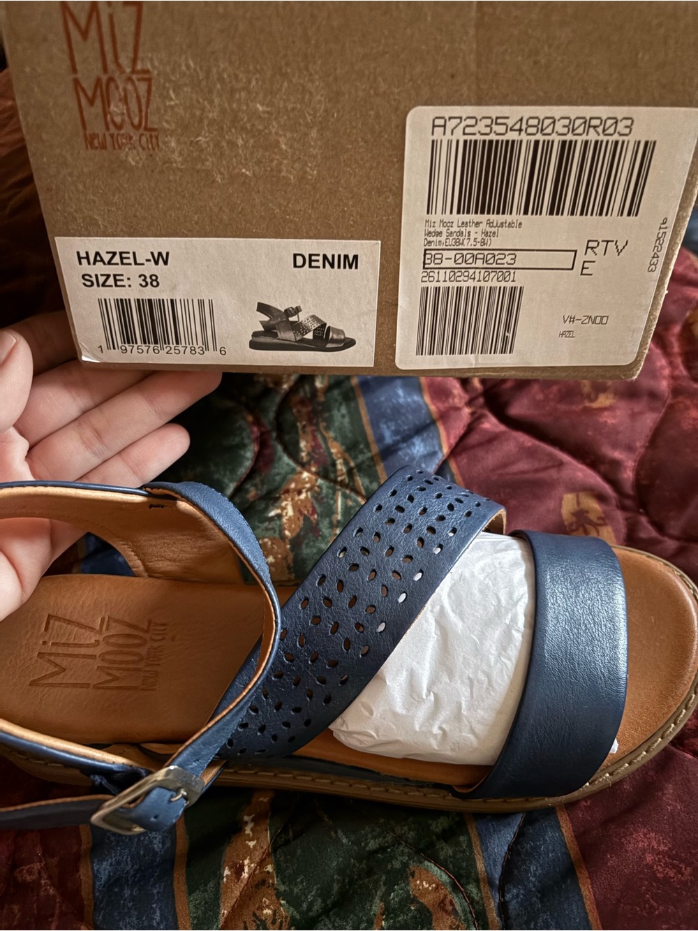 Miz Mooz Denim Perforated Leather Cross-Strap Sandal